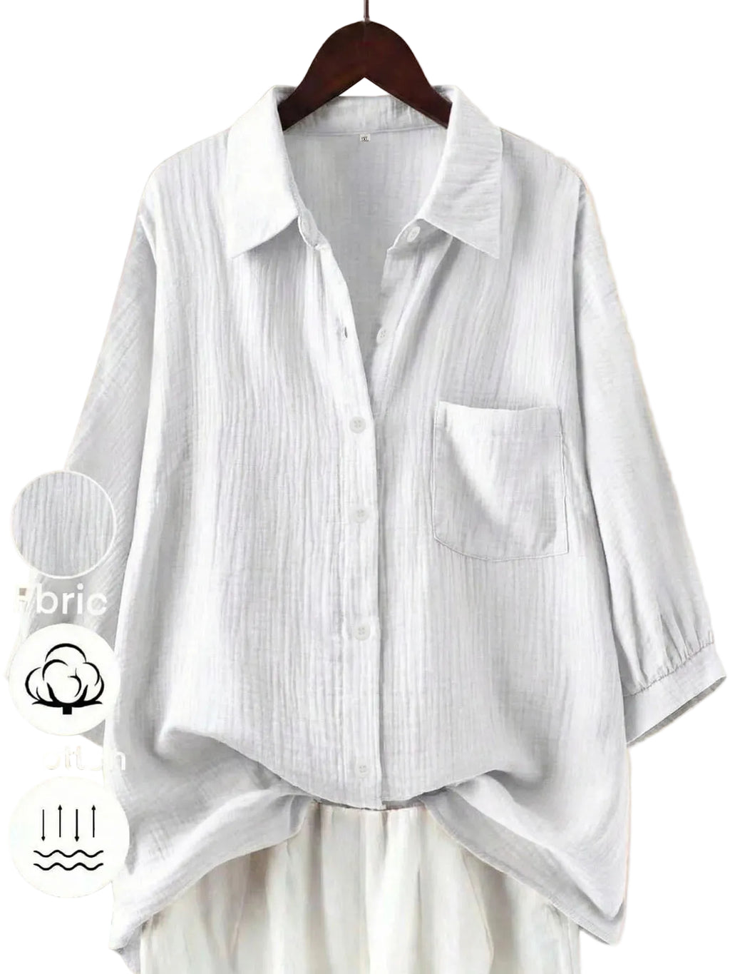Relaxed Fit Textured White Cotton Button-Down Shirt with Pocket