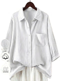 Relaxed Fit Textured White Cotton Button-Down Shirt with Pocket