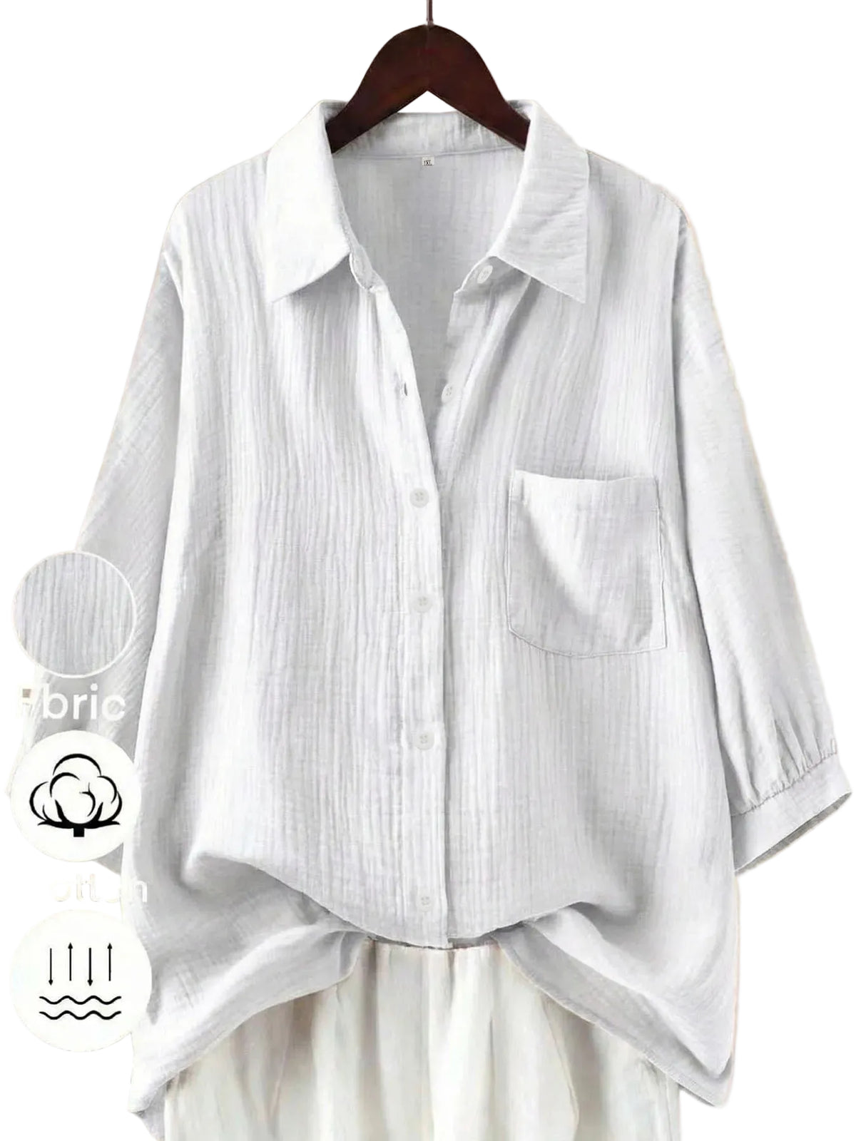 Relaxed Fit Textured White Cotton Button-Down Shirt with Pocket