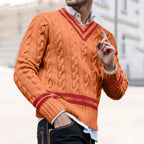 Men's Contrast Trim Cable Knit Relaxed Fit Streetwear Sweater Pullover