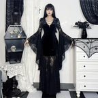 Flowing Gothic Velvet Dress with Dark Alternative Streetwear Elegance