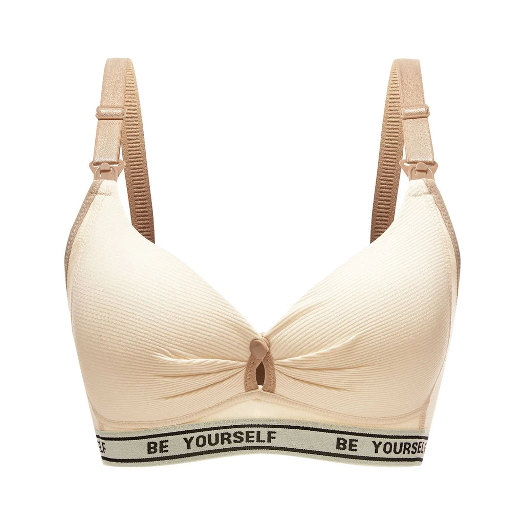 Heathered Grey Wireless Nursing Bra with Drop-Down Clips and Lettered Underband