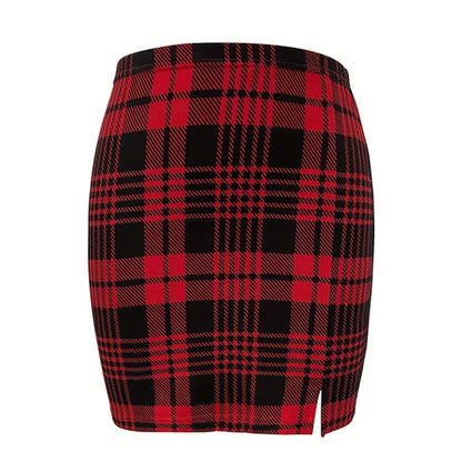 Plaid Pencil Mini Skirt with Tailored High Rise Contemporary Fit