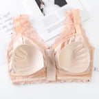 Romantic Plum Floral Lace Plunge Bra with Front Zipper Closure