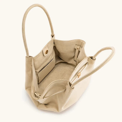 Minimalist Split Leather Hobo Tote Bag with Top Handle Everyday Work Design