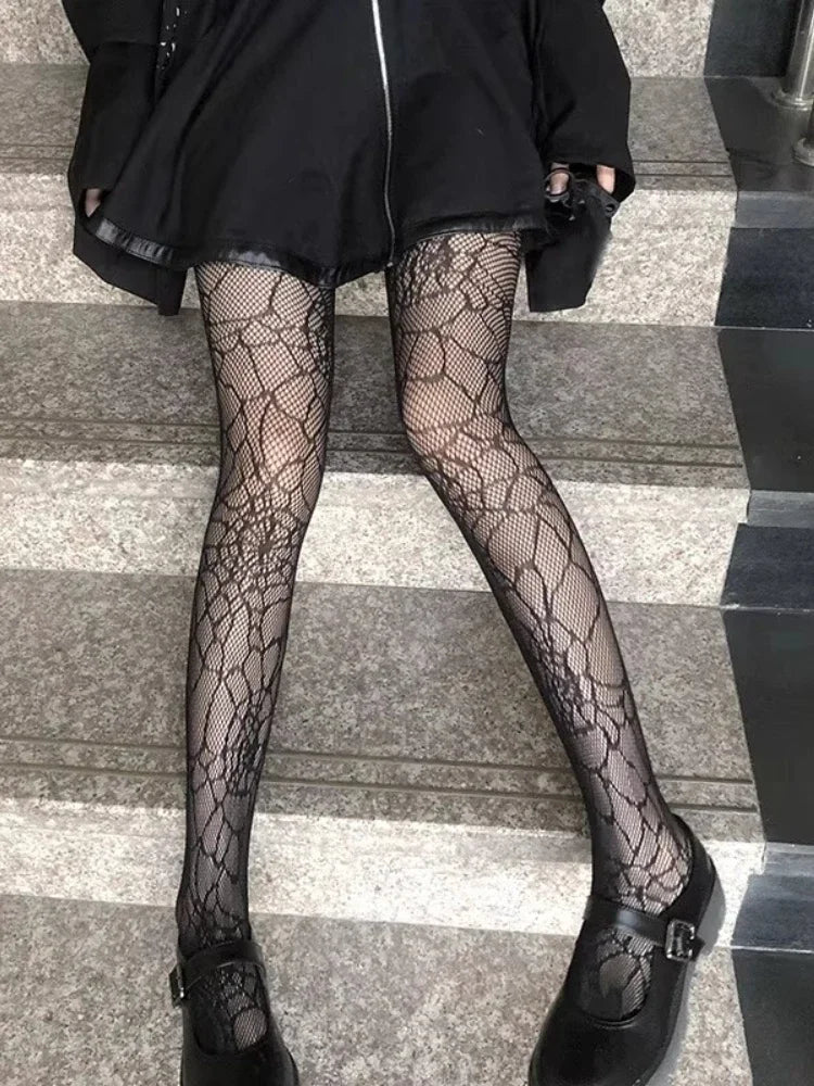 Spider Web Pattern Fishnet Tights with Lightweight Mesh Design for Alternative Fashion Styling