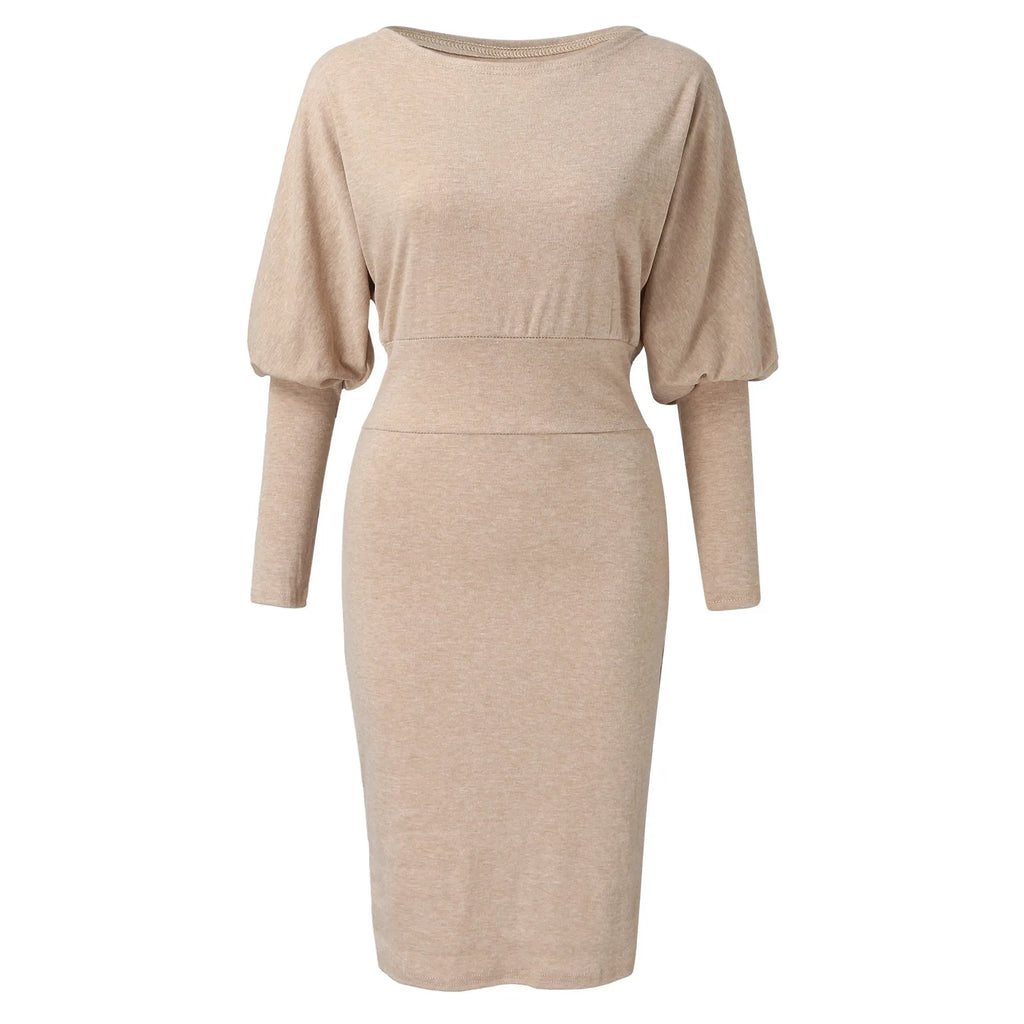 Minimalist Knit Midi Sweater Dress With Statement Bell Sleeves