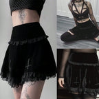 Velvet Lace Trim Mini Skirt Cross Detail Gothic Alternative Fashion Bottom