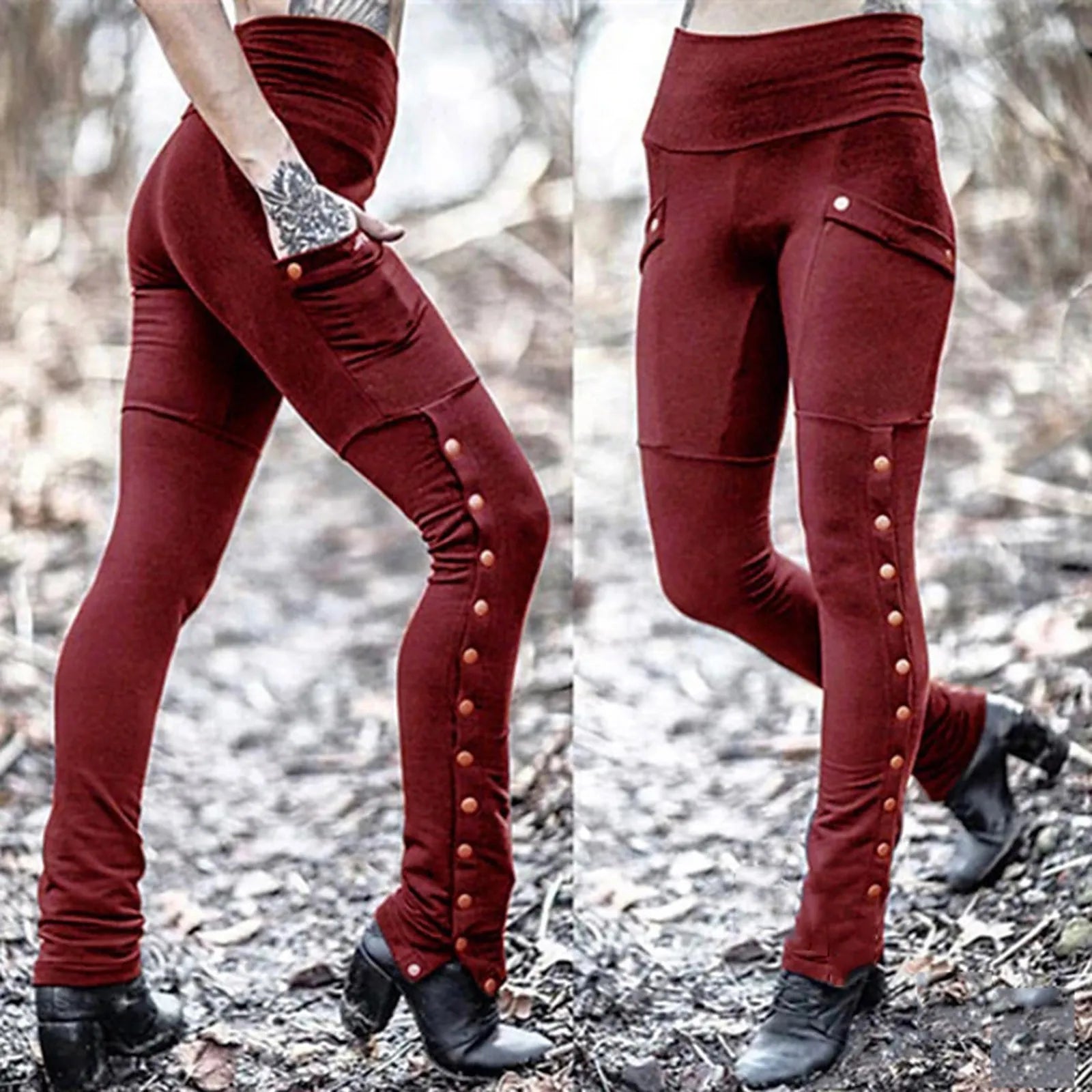 Stud Detail Skinny Pants High Waist Gothic Inspired Alternative Bottoms