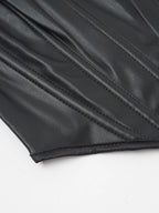 Sleek Black Faux Leather Asymmetrical One-Shoulder Corset Top