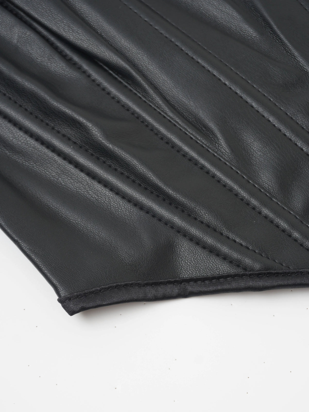 Sleek Black Faux Leather Asymmetrical One-Shoulder Corset Top