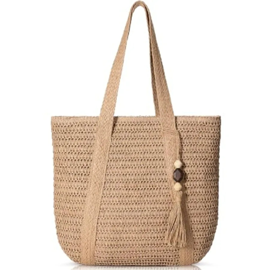 Open Weave Beach Tote Shoulder Bag with Relaxed Carry Design