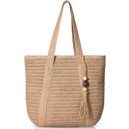 Open Weave Beach Tote Shoulder Bag with Relaxed Carry Design