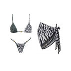 Three-Piece Zebra Print Swimwear Set with Matching Sheer Mesh Pants