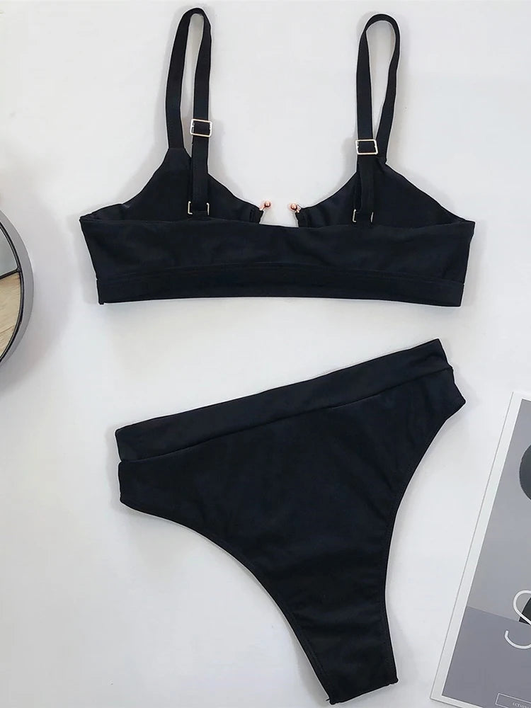 Bold Leopard Print Bralette Bikini with U-Notch Detail and High-Waisted Bottom