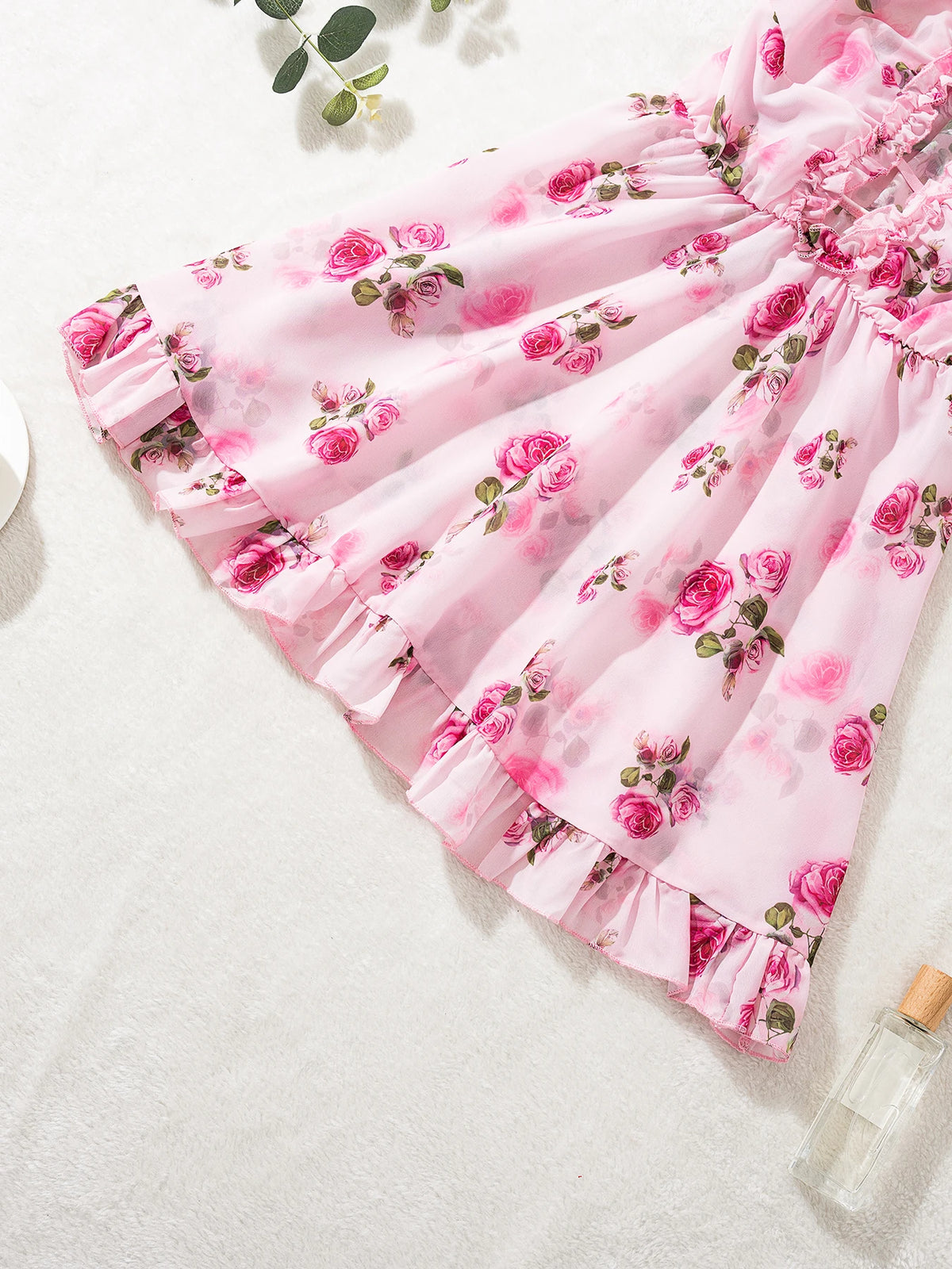 Floral Print Lightweight Slip Nightgown with Feminine Ruffle Trim
