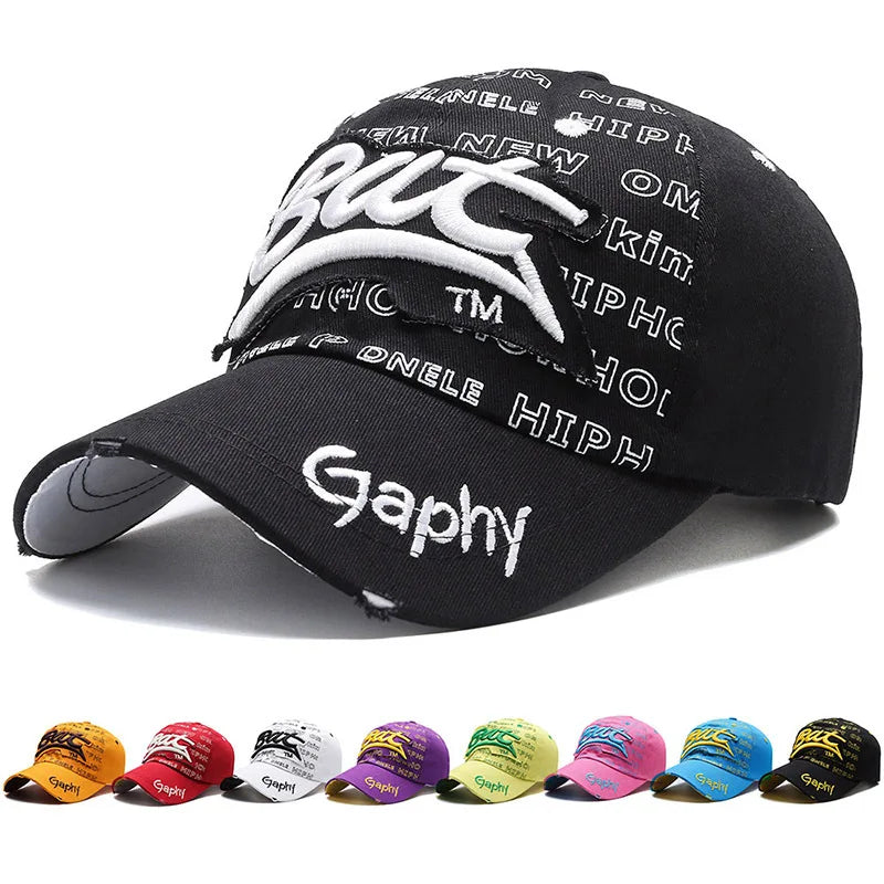 Typography Embroidered Baseball Cap Adjustable Curved Brim Urban Streetwear Fashion Hat