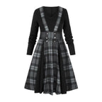 Layered Plaid Gothic Suspender Dress with Alternative Streetwear Aesthetic