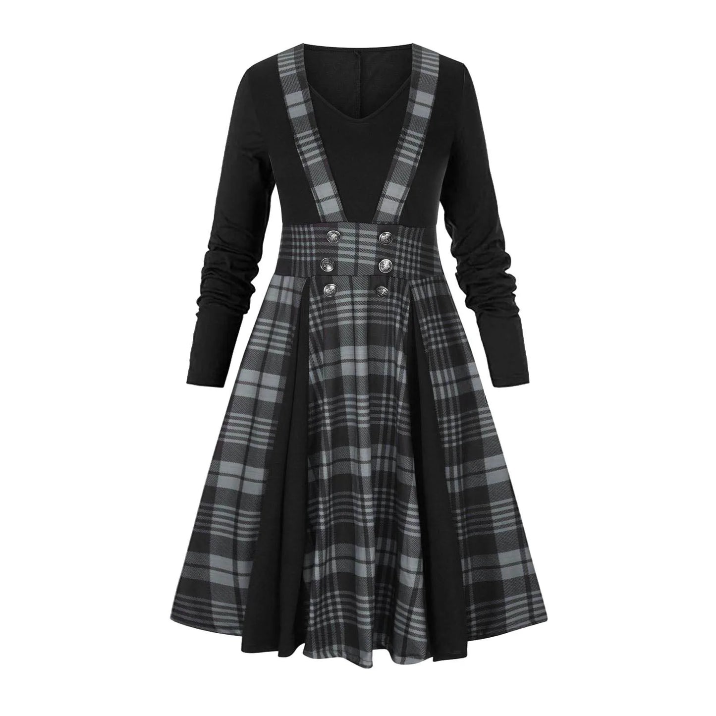 Layered Plaid Gothic Suspender Dress with Alternative Streetwear Aesthetic