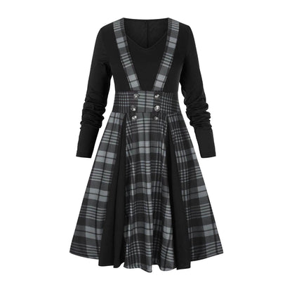 Layered Plaid Gothic Suspender Dress with Alternative Streetwear Aesthetic