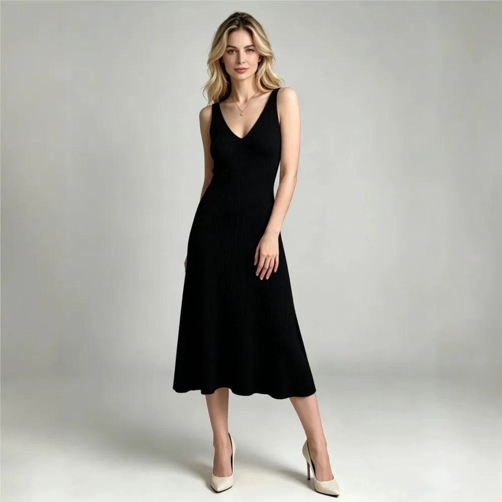 Sleeveless V-Neck A-Line Midi Dress in Vibrant Chartreuse