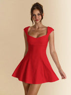 Square Neck Sleeveless A-Line Mini Dress with Flared Skater Silhouette