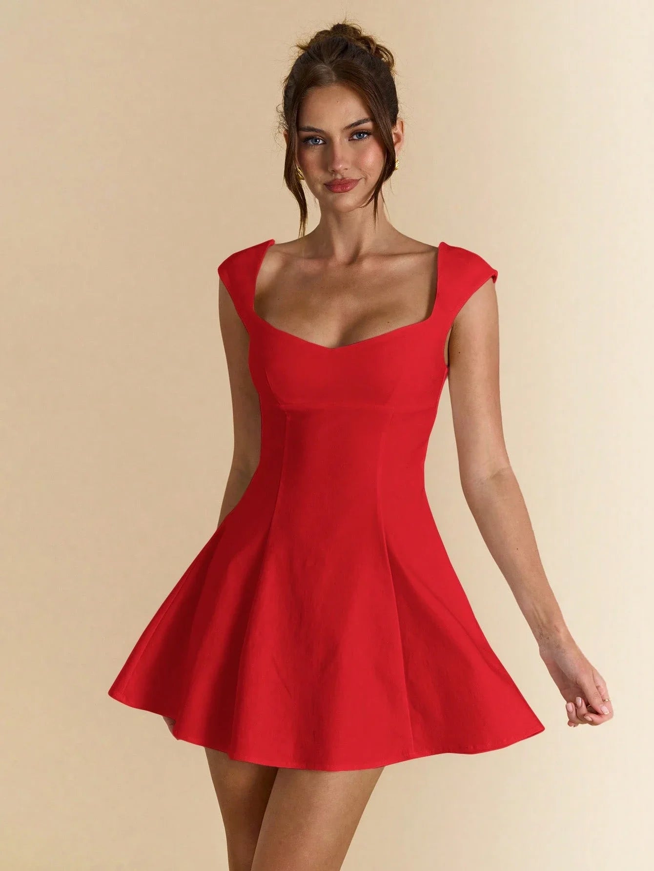 Square Neck Sleeveless A-Line Mini Dress with Flared Skater Silhouette