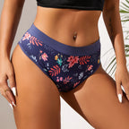 Three-Piece Floral Print Menstrual Brief Set with Contrast Waistbands