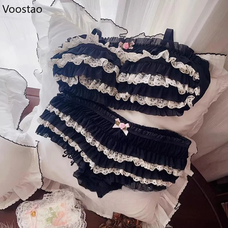 Playful Tiered Ruffle Wire-Free Bralette and Panty Set