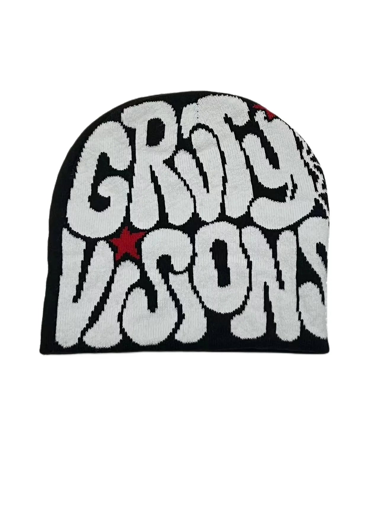 Bold Typography Cotton Blend Knit Beanie for Contemporary Streetwear Winter Everyday Fashion Style