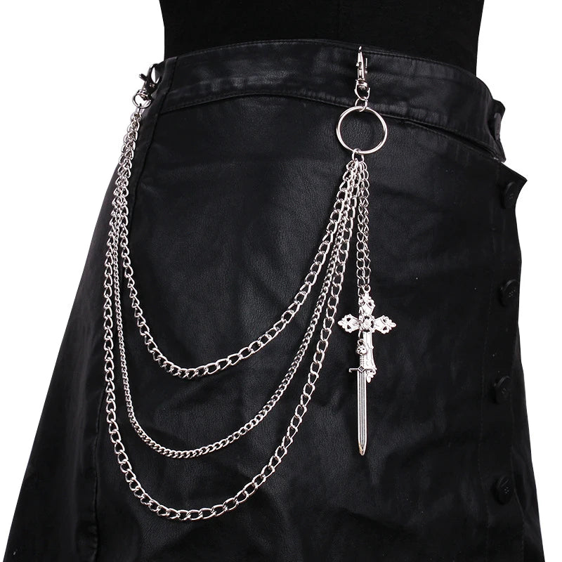 Layered Spike Chain Belt Accessory for Punk, Grunge and Gothic Outfits