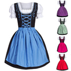 Traditional Bavarian-Inspired Dirndl Dress with Lace-Up Bodice and Puff Sleeves