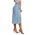 High Waist Irregular Denim Midi Skirt with Button Detail Contemporary Casual Fashion