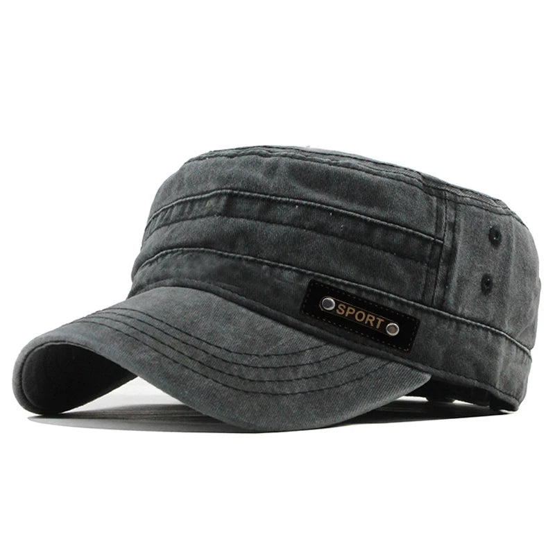 Classic Cotton Military Style Flat Top Cap for Casual Travel and Everyday Outdoor Wear