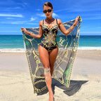 Royal Blue Baroque Print Swim Set with Structured Top and Matching Wrap Skirt