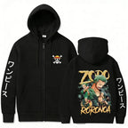 Swordsman Streetwear Zip Hoodie with Manga Graphic Back Design