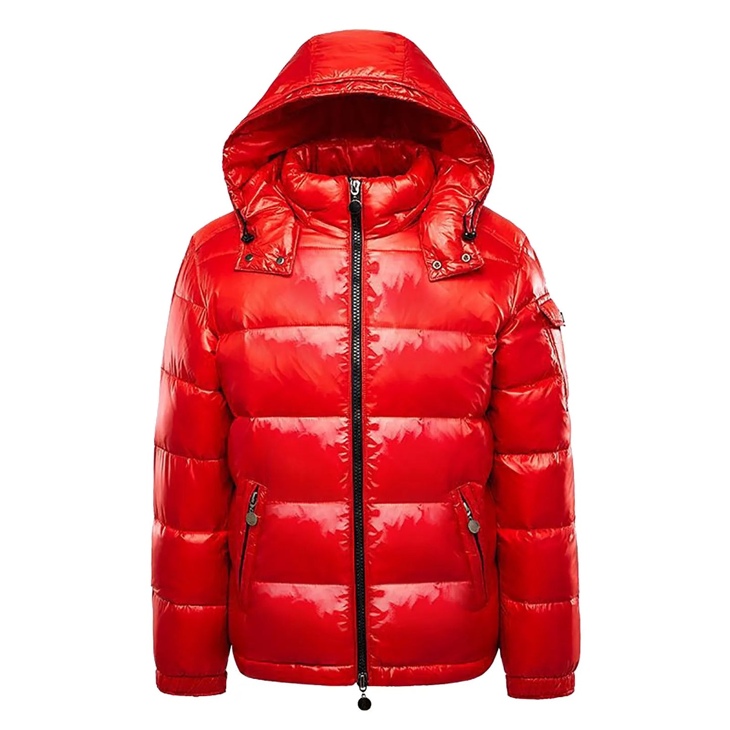 Men's Glossy Hooded Puffer Jacket with Oversized Quilted Design for Winter Streetwear Layering