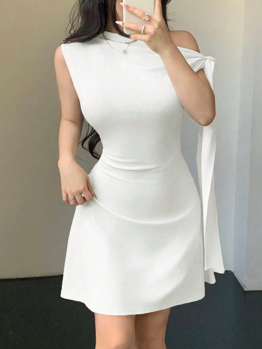 One Shoulder Mini Dress with Draped Detail and Elegant Asymmetrical Silhouette