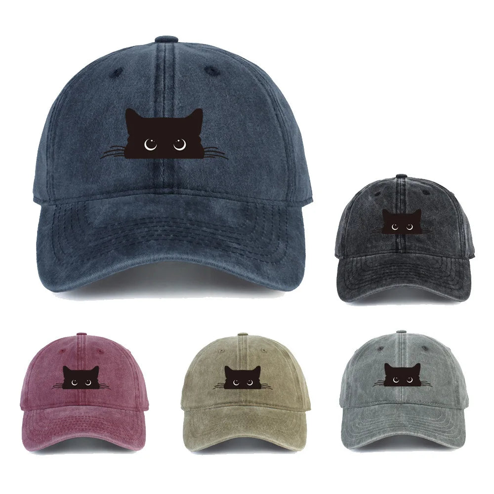 Unisex Vintage Washed Cotton Baseball Cap with Minimal Graphic Embroidery for Casual Everyday Style