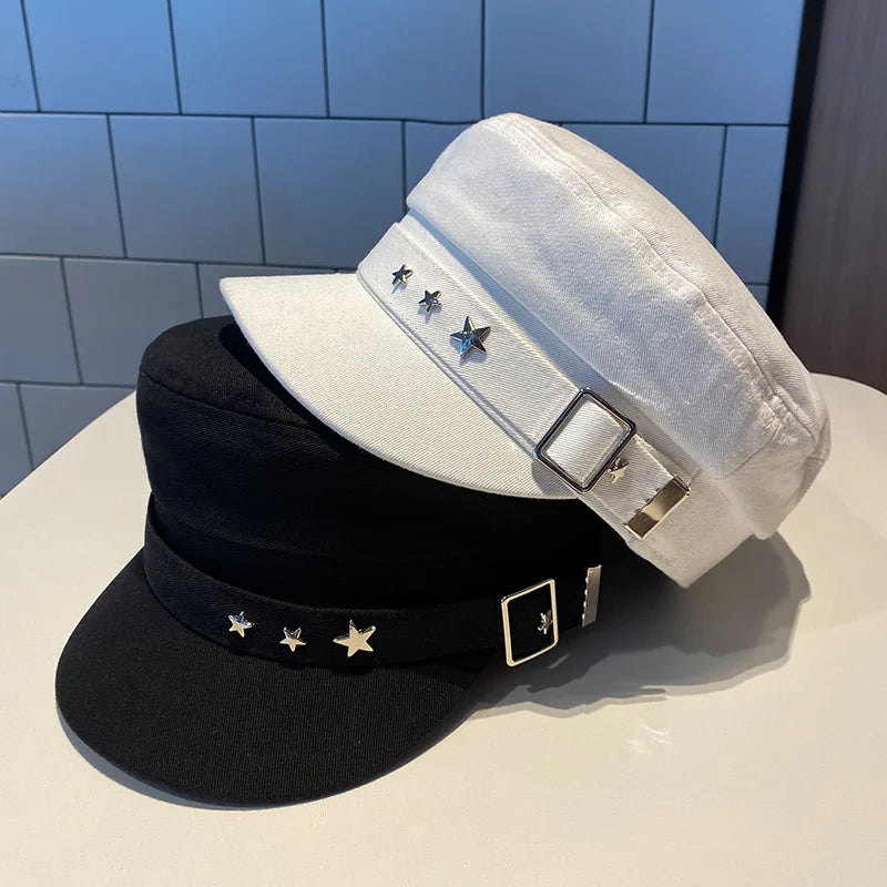 Military Inspired Cotton Baker Cap with Decorative Details for Casual Vintage Fashion Style