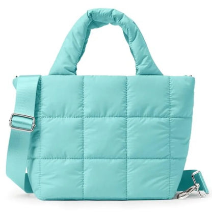Small Quilted Nylon Puffer Crossbody Tote Bag with Adjustable Strap