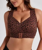 Fierce Leopard Print Front-Closure Support Bra with Wide Straps