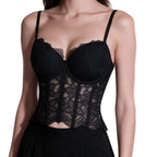 Romantic Black Floral Lace Bustier with Underwire Cups and Slender Straps