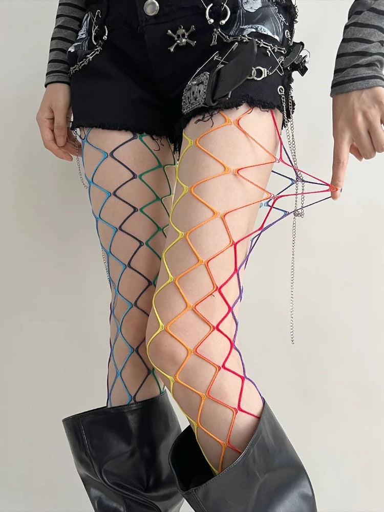 Large Mesh Fishnet Tights with Stretch Construction for Contemporary Alternative Streetwear Looks