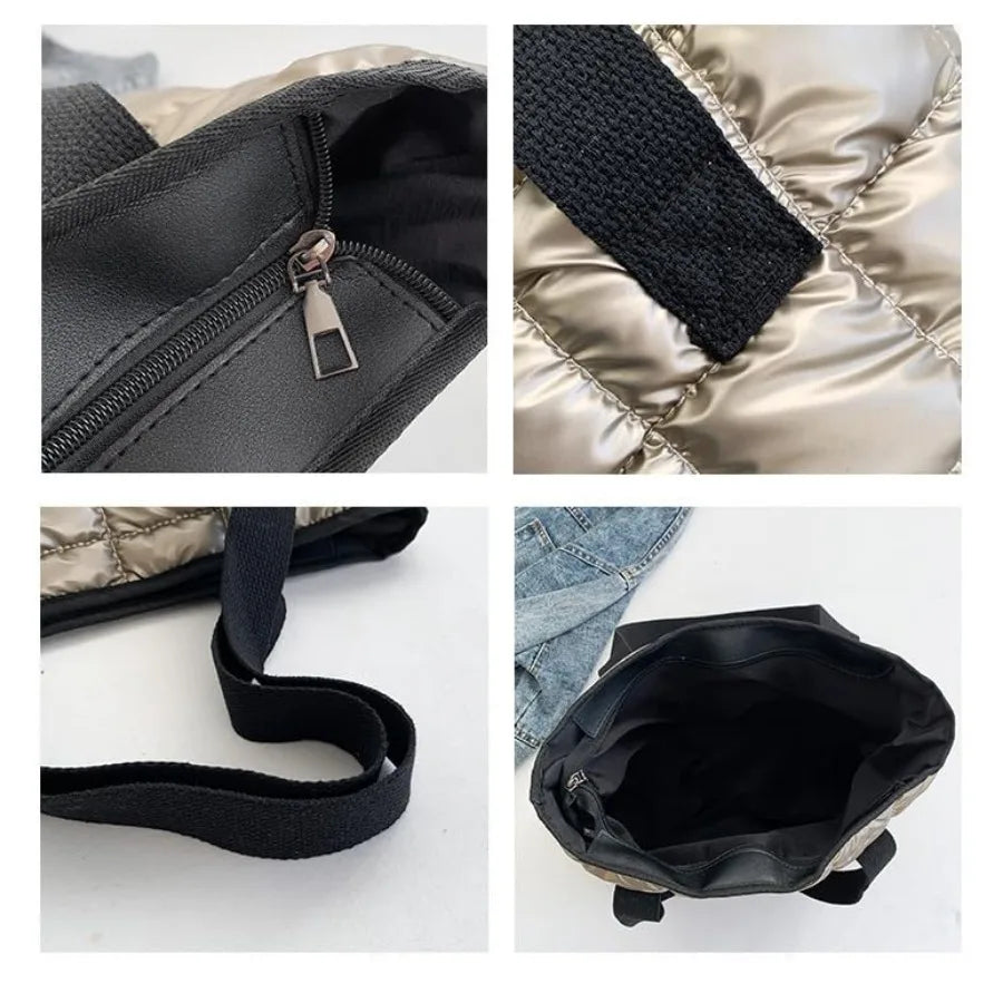 Quilted Puffer Tote Shoulder Bag with Zip Closure for Everyday