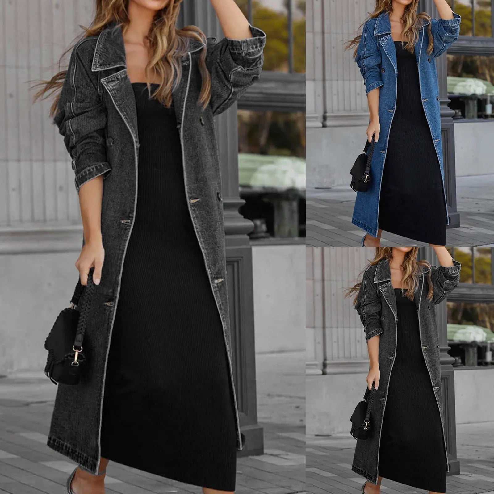 Women's Oversized Longline Denim Style Utility Coat with Relaxed Streetwear Layering Silhouette