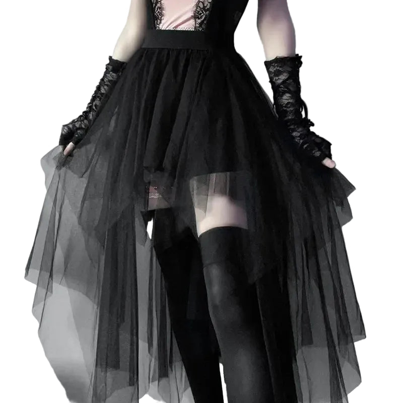 Layered Mesh Tulle Mini Skirt Irregular Gothic Alternative Fashion Bottom