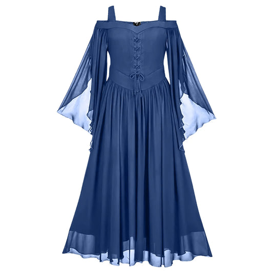 Elegant Gothic Chiffon Maxi Dress with Flowing Bell Sleeves