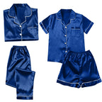 Women's 4-Piece Satin-Look Pajama Set, Short- and Long-Sleeve Tops with Matching Pants and Shorts, Soft Coordinated Loungewear