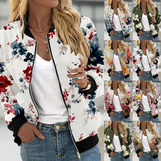 Printed Varsity Inspired Zip Front Streetwear Jacket with Relaxed Fit
